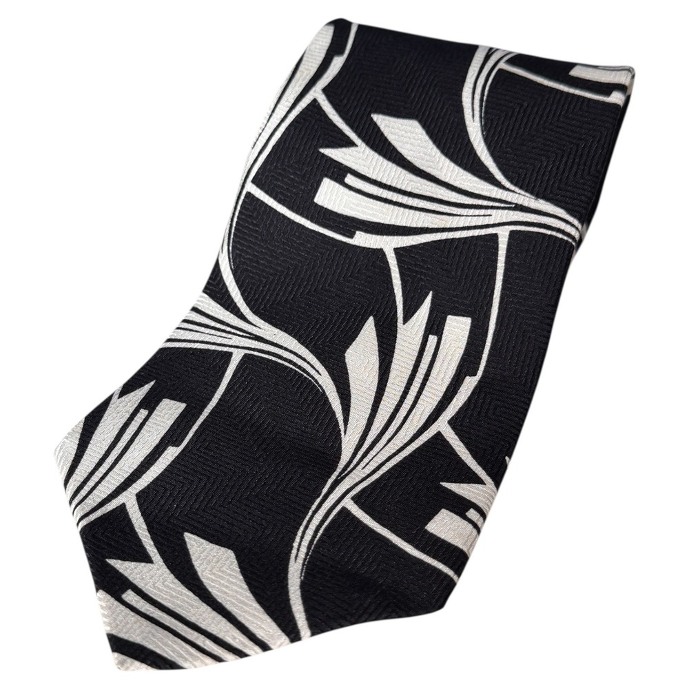 Biaggiotti‎ Aventi Necktie Art Deco Style Black White Mens Tie